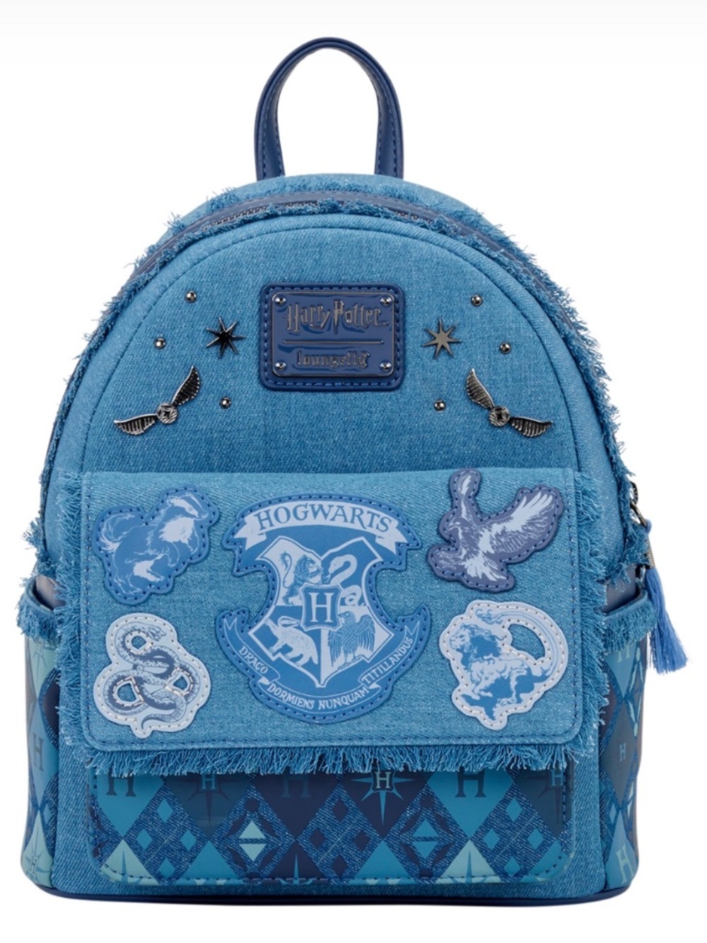Loungefly Harry Potter Hogwarts Denim Mini Backpack NWT Blue